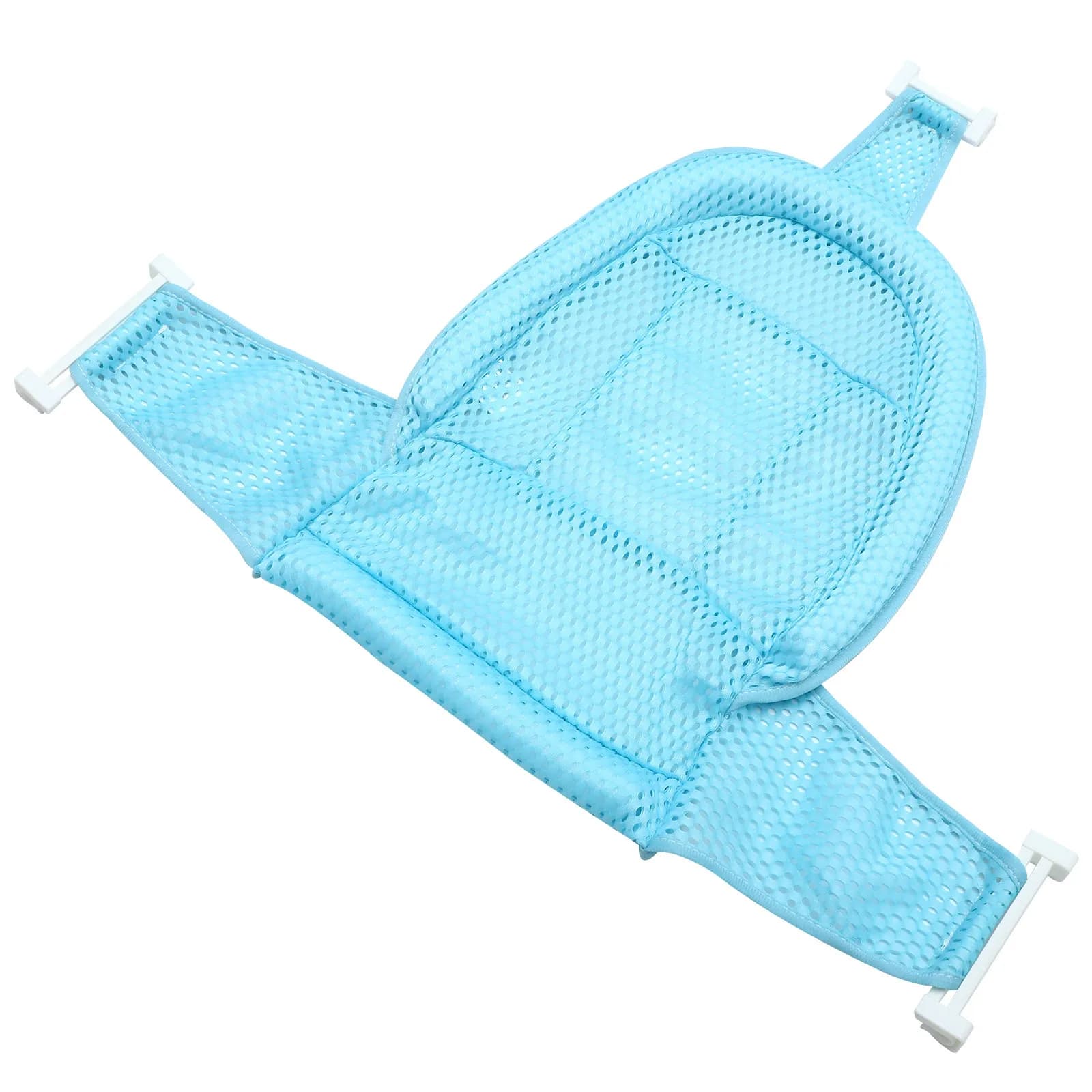 Rete da bagno per neonati blu, supporto di sicurezza regolabile per vasca, sedile da bagno in rete traspirante, tappetino antiscivolo per doccia neonati