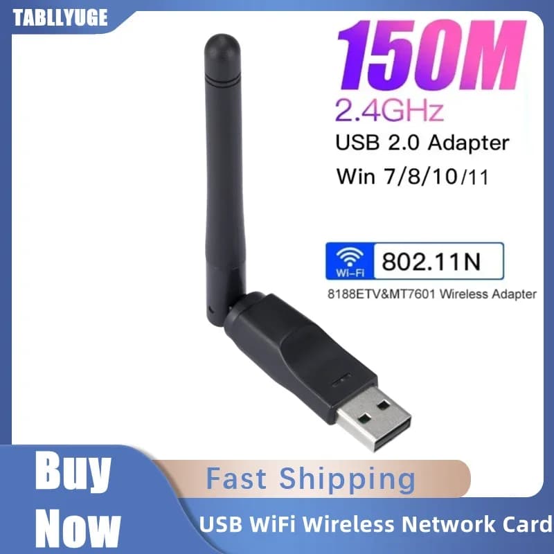 150Mbps Wireless MT7601 Mini USB WiFi Adattatore Scheda di rete 802.11 b/g/n Antenna Ricevitore di segnale Dongle per PC Laptop Windows
