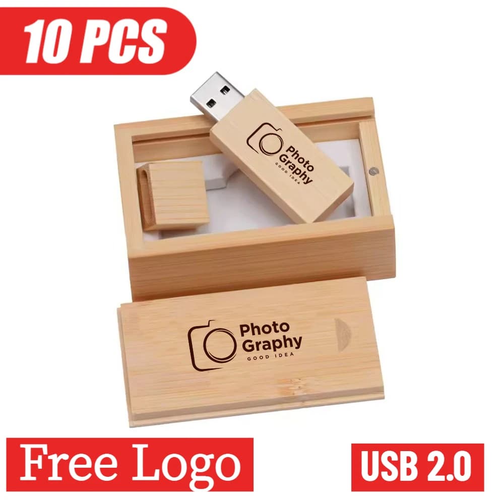 10 pz. Chiavetta USB 2.0 in Legno Personalizzata con LOGO Cliente, Pendrive 8GB 16GB 32GB, Memoria USB, Regali per Matrimoni e Fotografia