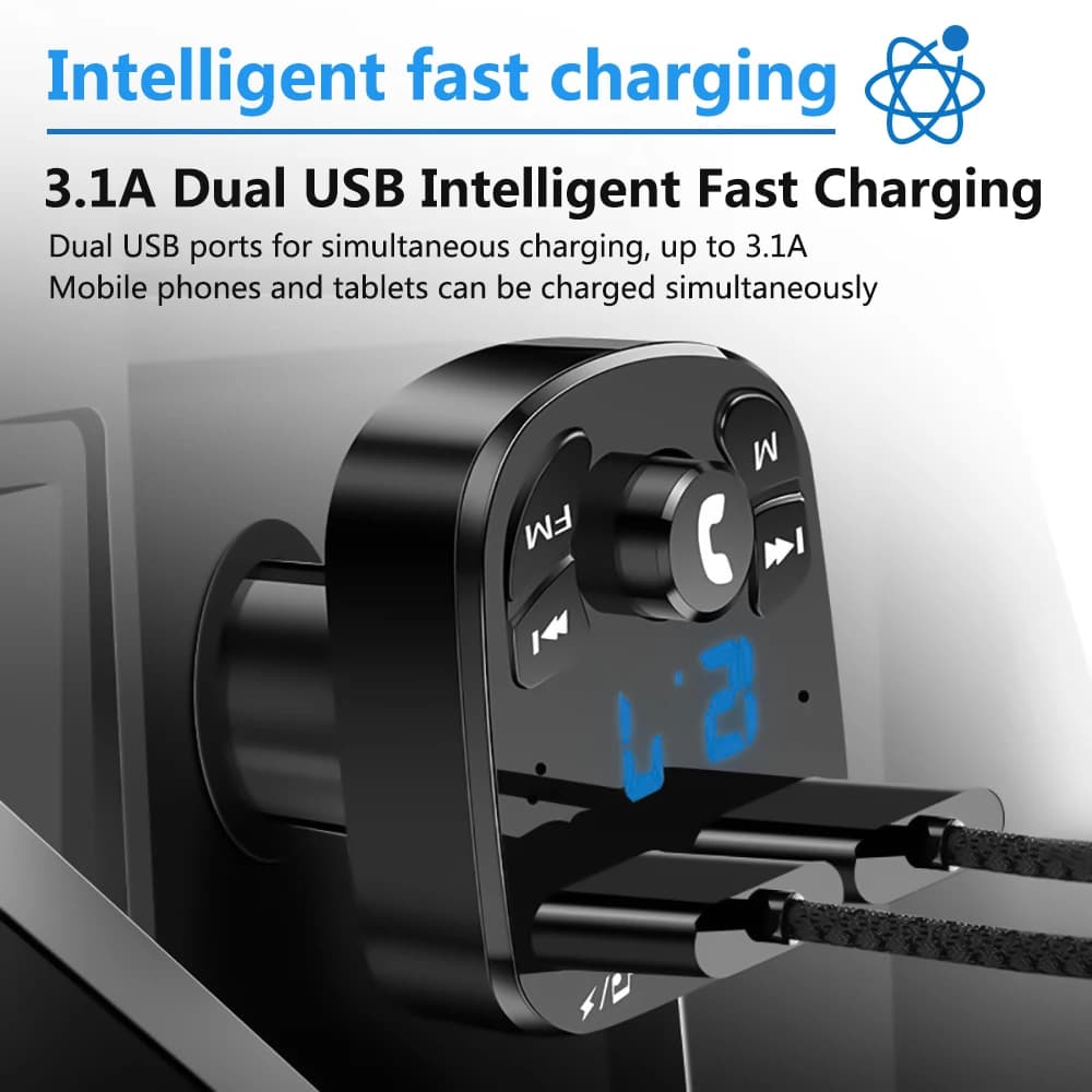 Car MP3 Player Dual USB Fast Charging Charger FM Receiver Bluetooth Compatible 5.0 Transmitter U-Disk Flash Drive Plug Car Kit