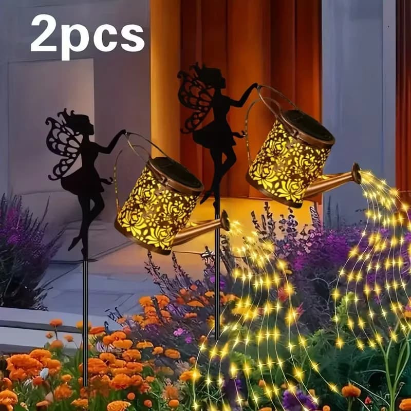 2 Pezzi Lanterne Solari a Forma di Teiera per Esterni, Decorative da Giardino, con Luci a Corda per Cortile, Prato, Portico
