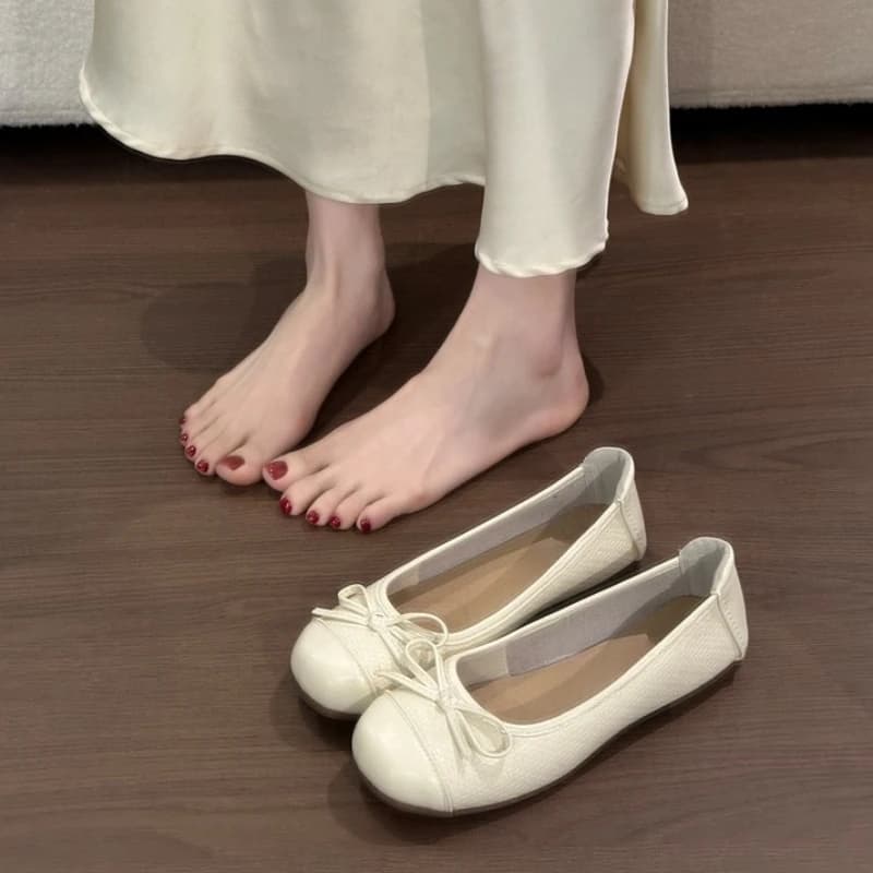 Scarpe da Ballerina per Signore, Mocassini Comodi in Pelle con Fiocco Elegante, Scarpe Basse da Donna
