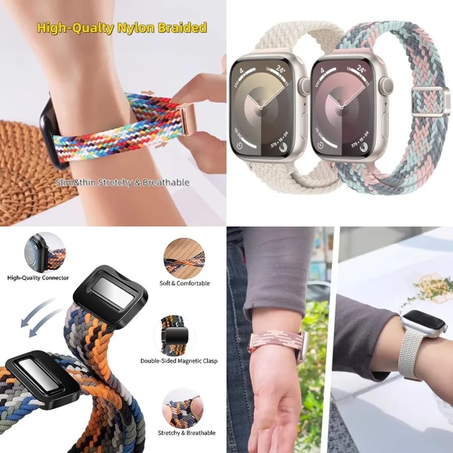 Cinturino sottile in nylon intrecciato compatibile con Apple Watch 42mm 41mm 40mm 38mm 40mm 44mm 45mm 46mm da donna, morbido e sottile in nylon sportivo