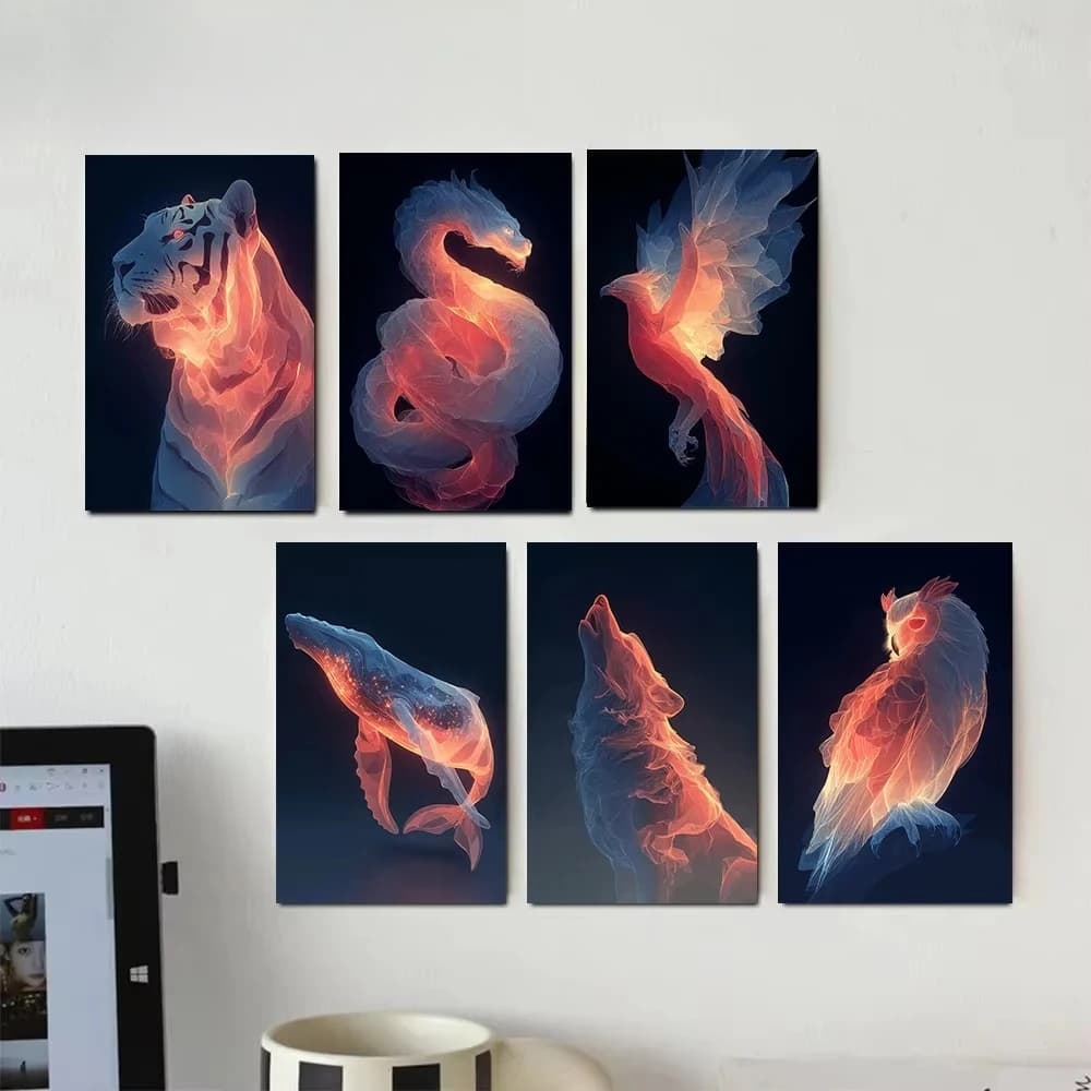 Abstract Spirit Embers Animals Posters Phoenix Howling Wolf Dragon Modern Prints Diamond Wall Art Pictures Home Living Room De