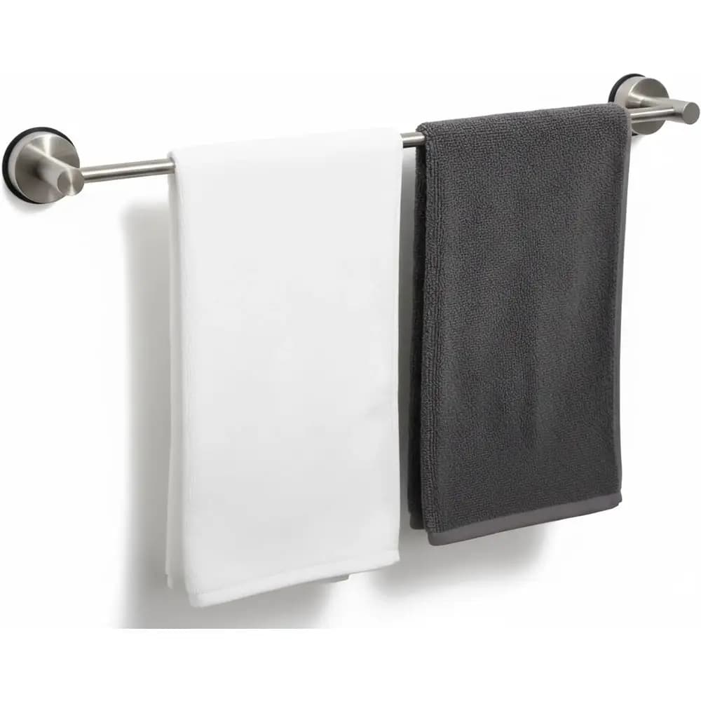 Adjustable Stainless Steel Suction Cup Towel Bar, 17-28 Inch, Heavy Duty Wall Mount for Bathroom, RV, and Renters - Removable, G