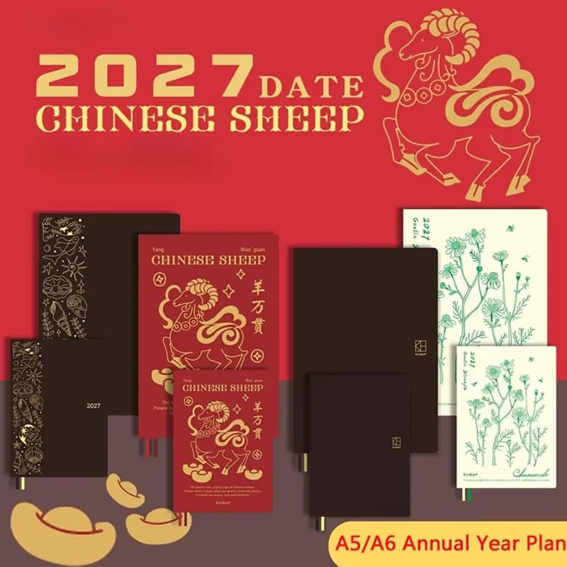 Kinbor 2027 Daily Planner A5 A6, Full Year One Page Per Day Agenda Notebook Tomoe River Paper Monthly Calendar Time Management
