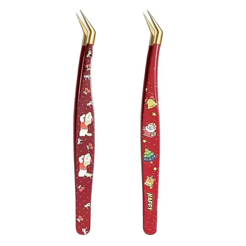 Stainless Steel Curved Stickers Tweezers High Precision Cartoon Lashes Extension Tweezer Anti-static Bean Tweezers