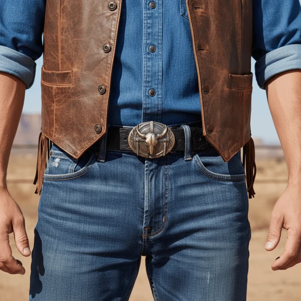 Fashion Carved Western Cowboy Belt Cow Head Buckle Vintage PU Leather Belt Retro Jeans Pants Belt For Man Women