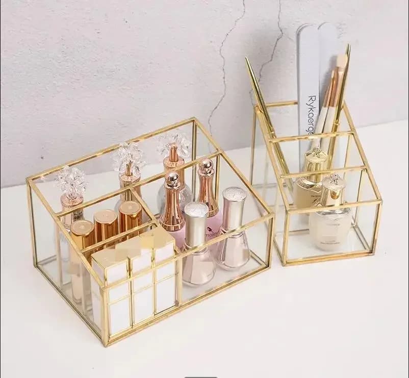 Scatola portaoggetti in vetro da tavolo Portaoggetti per strumenti per trucco Secchio portaoggetti per pennelli per trucco Portapenne Articoli vari Scaffale per organizer Scatola per cosmetici