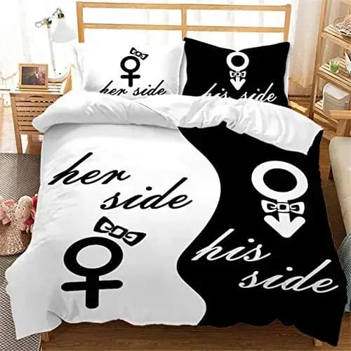Set copripiumino in bianco e nero Set biancheria da letto king size e queen per coppia Regali romantici di San Valentino Copripiumino in poliestere
