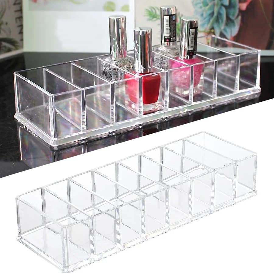 Porta smalto a 8 slot Scatola con griglia acrilica trasparente Espositore per trucco per organizer per cosmetici