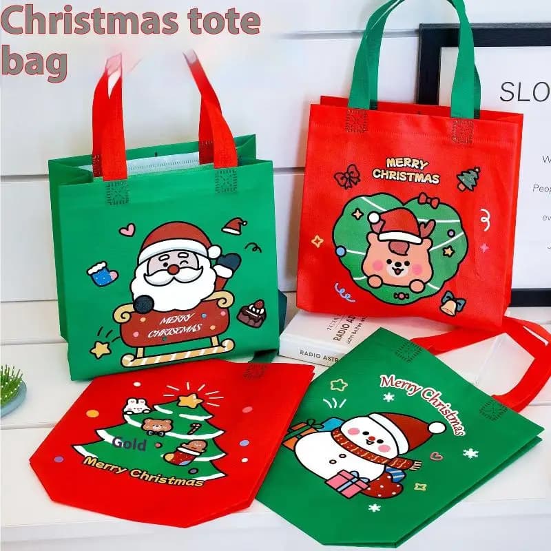 5/10 pezzi carino Natale borse in tessuto non tessuto bambini sacchetti riutilizzabili impermeabili regalo in tessuto pacchetto di caramelle bomboniere di stoccaggio