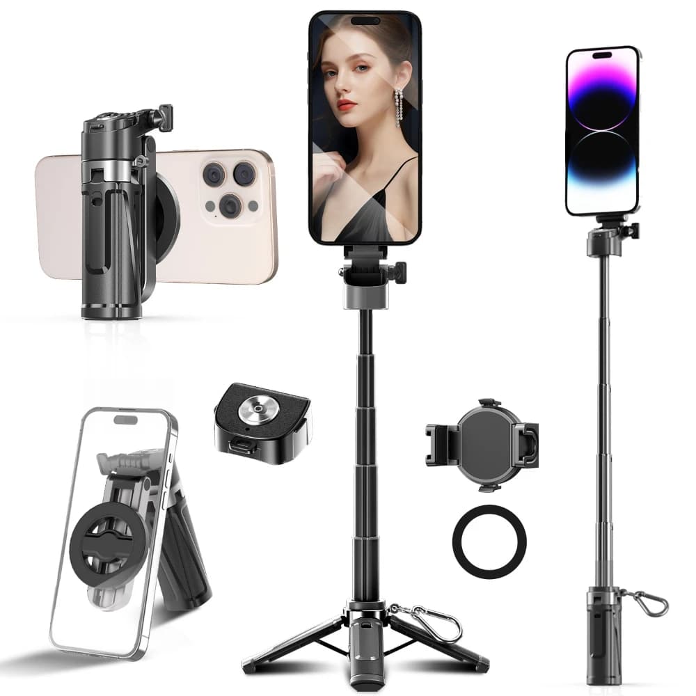 Mini treppiede magnetico per selfie stick con supporto per telefono con telecomando wireless Bastone selfie portatile retrattile per smartphone