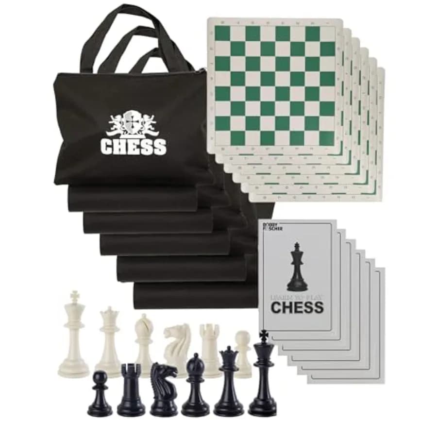 Set di Scacchi WE Games Stile Torneo, 34 Pezzi, Scacchiera Arrotolabile in Vinile con Borsa Portaoggetti e Dadi Equilibratori per Adulti