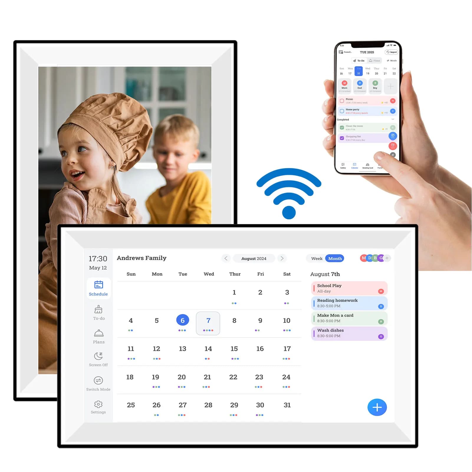 Calendario elettronico intelligente WiFi da 10,1 pollici Supporto per pasti Pianificazione quotidiana Funzione cornice per foto Galleria d'arte Sincronizzazione app Calendario digitale
