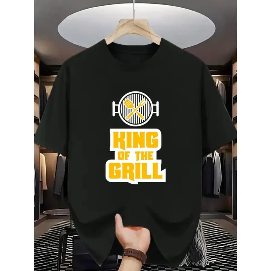 【Nuovo stile】T-shirt unisex "King of the Grill" per barbecue - Stampa con logo Grill and Grill Mark, manica corta, girocollo, abbigliamento estivo per esterni C