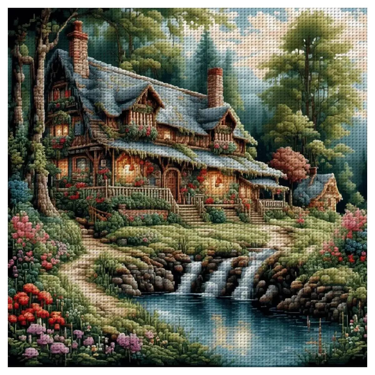 1pc 40X40CM/15.74inch Forest cabin Stamped Cross Stitch Kit DIY Kit 11/14/16CT DIY Embroidered Set DIY Cross-Stitch Set