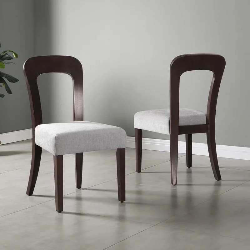 Dining Chairs Set of 2, Gray Fabric Seated, Dark Brown Rubber Wood Legs, 330 LBS Capacity
