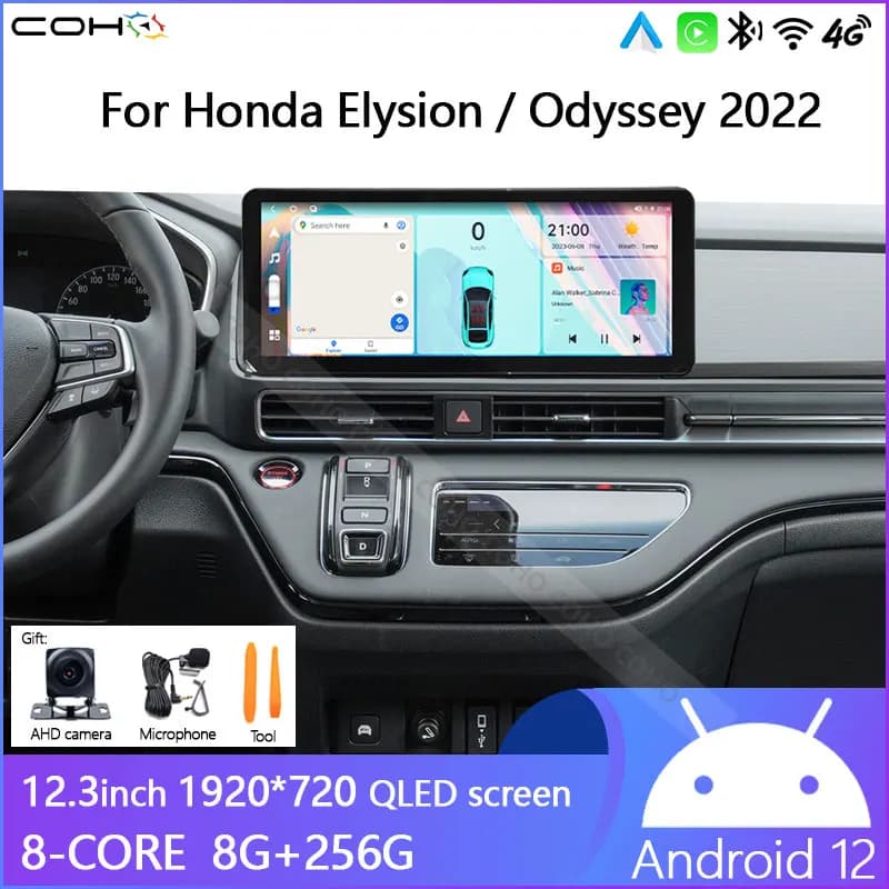 Per Honda Elysion 2022 Odyssey Car Video Play Radio navigazione Gps Android12 octa core 8 + 256G 12.3 pollici 1920*720 Android auto