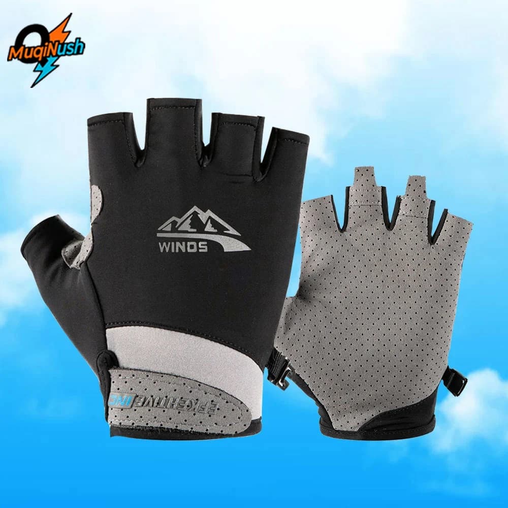 MuqiNush 1 paio di guanti resistenti ai raggi UV e protezione solare per donne e uomini, guanti antiscivolo a mezze dita per pesca, vela, kayak, canottaggio, fitness