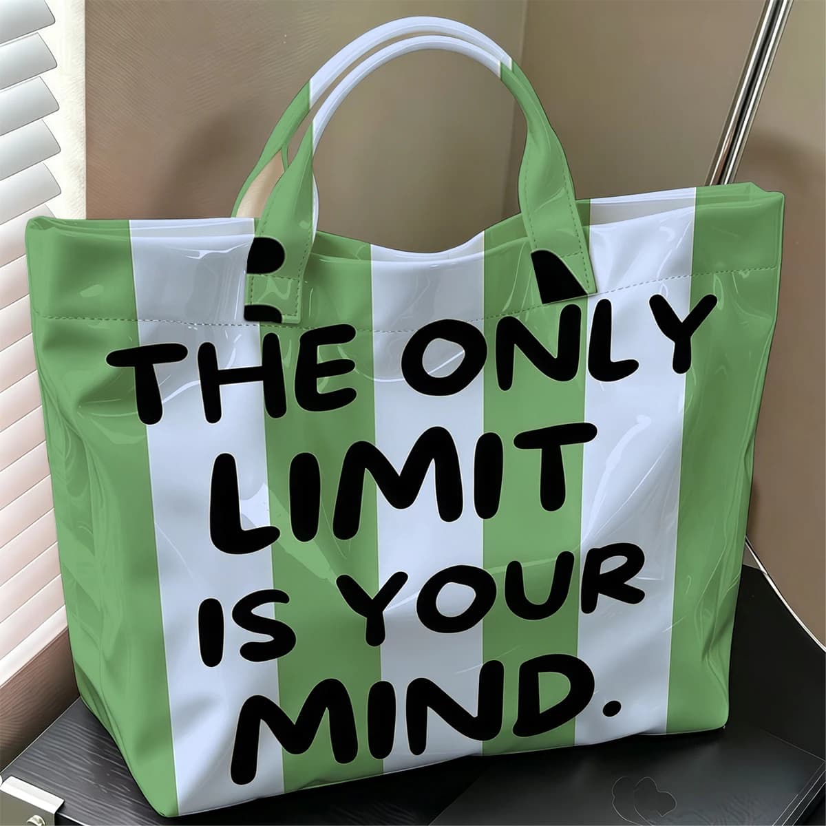 Limit Mind Fashion Large Glossy PVC Tote Bag Hand Washable Waterproof Perfect Travel Commute Cosmetic Storage Shopper