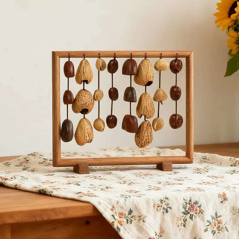 Natural Wood Shell Rattle, Fruit Shell Row Bell Wind Chime, Beam-shaped Handbell, Beam-shaped Support Healing Decor Wind Chime