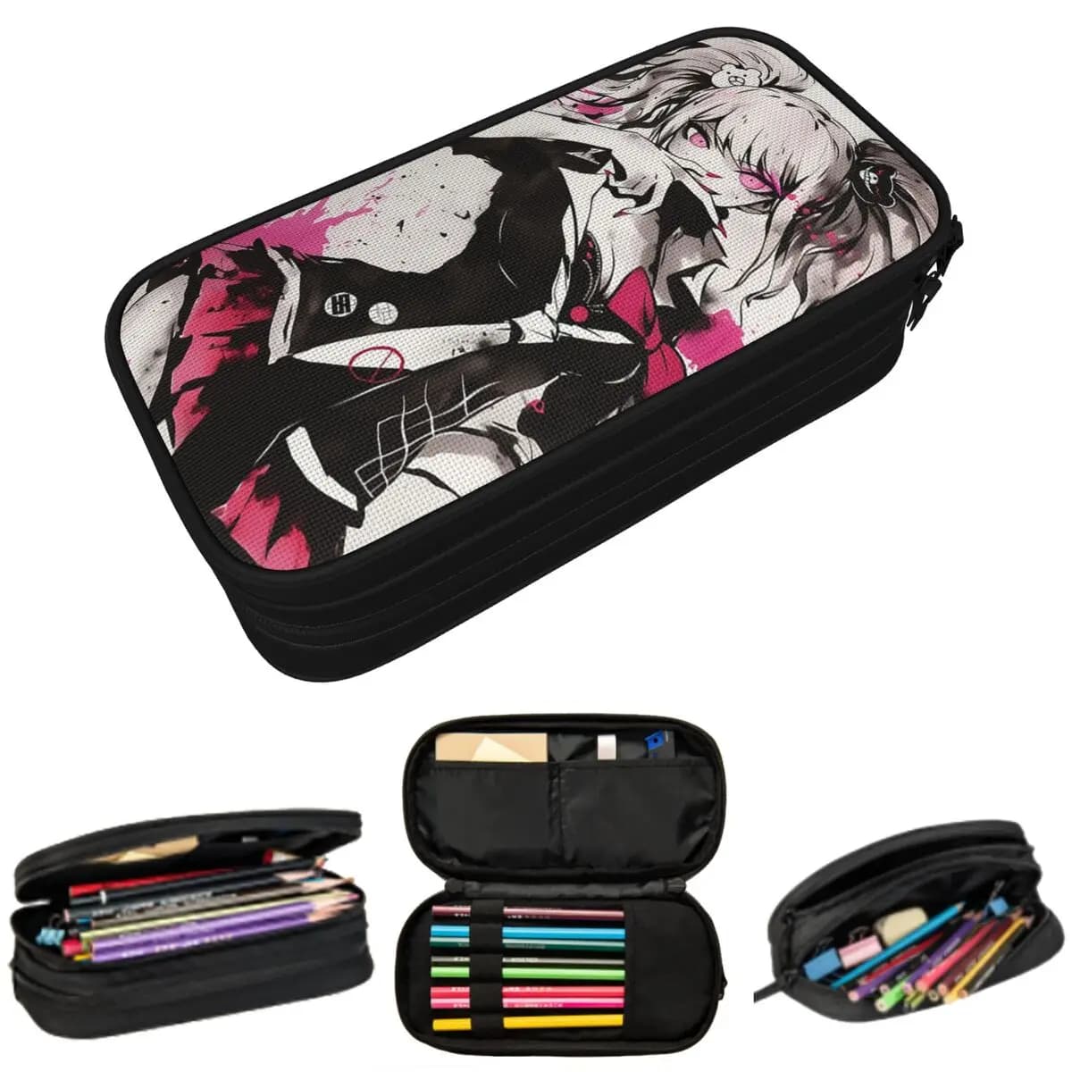 Astuccio per matite Junko Enoshima Anime Danganronpa per regali per ragazzi e ragazze, astuccio per penne, borsa per matite, articoli di cancelleria, borsa porta penne