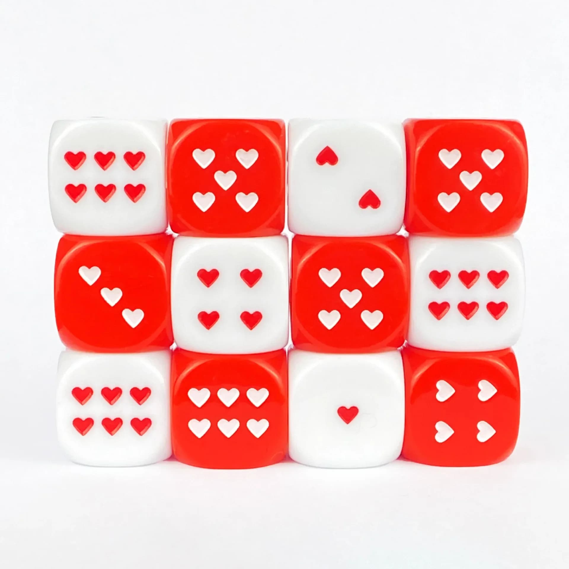 Set di dadi a forma di cuore da 2 pezzi dadi acrilici di grandi dimensioni ad angolo tondo bianco rosso per giochi da tavolo di intrattenimento per feste in famiglia dadi