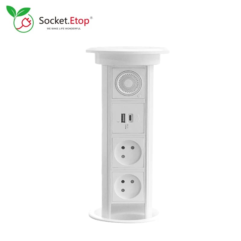 White Israeli Plug Motorized Electric socket Power supply USB Speaker (A + C) Fast charger for kitchen Office