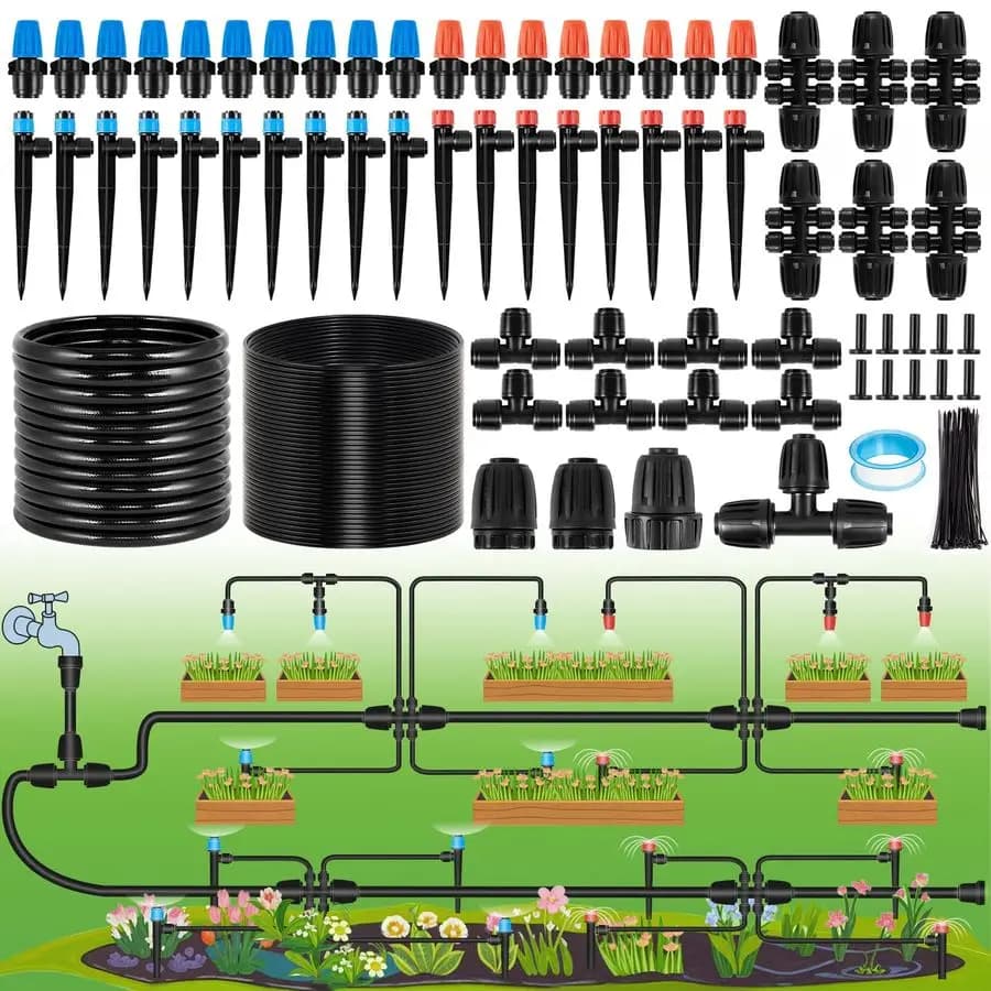 Automatic Drop irrigation system kit with Garden sprayer, 1/2 and 1/4 Pollice pipe, Plant irrigation and Patio