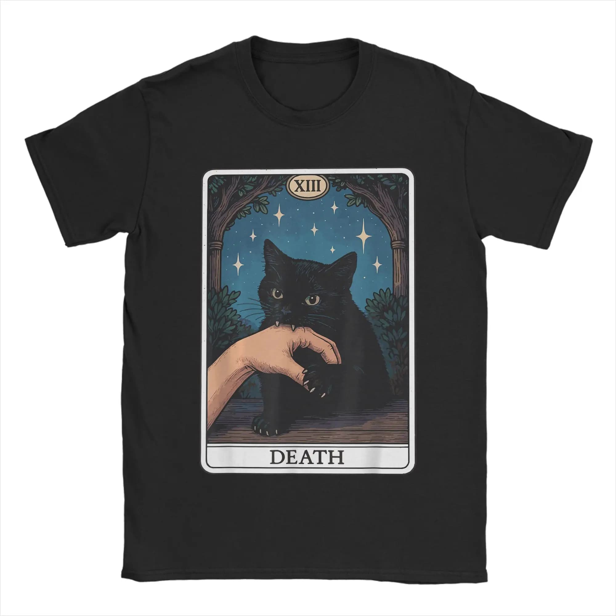 T-shirt da uomo Tarot Card Cat Humorous in puro cotone, maglietta a maniche corte, girocollo, abbigliamento 4XL 5XL
