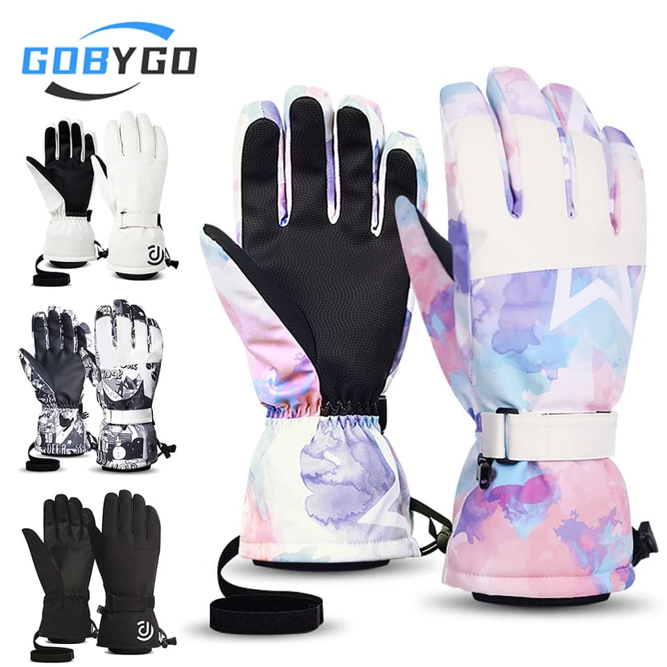 GOBYGO 1 pair of winter ski gloves touchscreen five-stage outdoor gloves resistant to wear waterproof cycling sport man woman