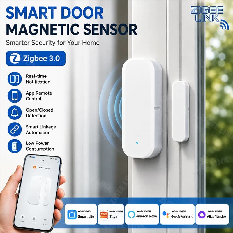 Zigbee3.0 Home Security Door Window Sensor Magnetic Open Closed Detector Remote Monitor Alarm Voice Control Via Alexa Google