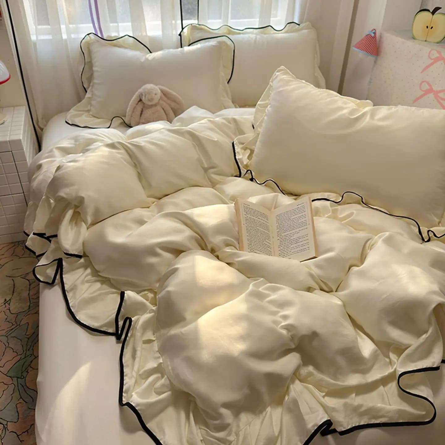 Set di Biancheria da Letto di Lusso in Seta Ghiacciata Rinfrescante, Copripiumino/Lenzuolo in Seta Lavabile Estivo 3/4 Pezzi, Lenzuolo con Angoli per Dormitorio Studentesco
