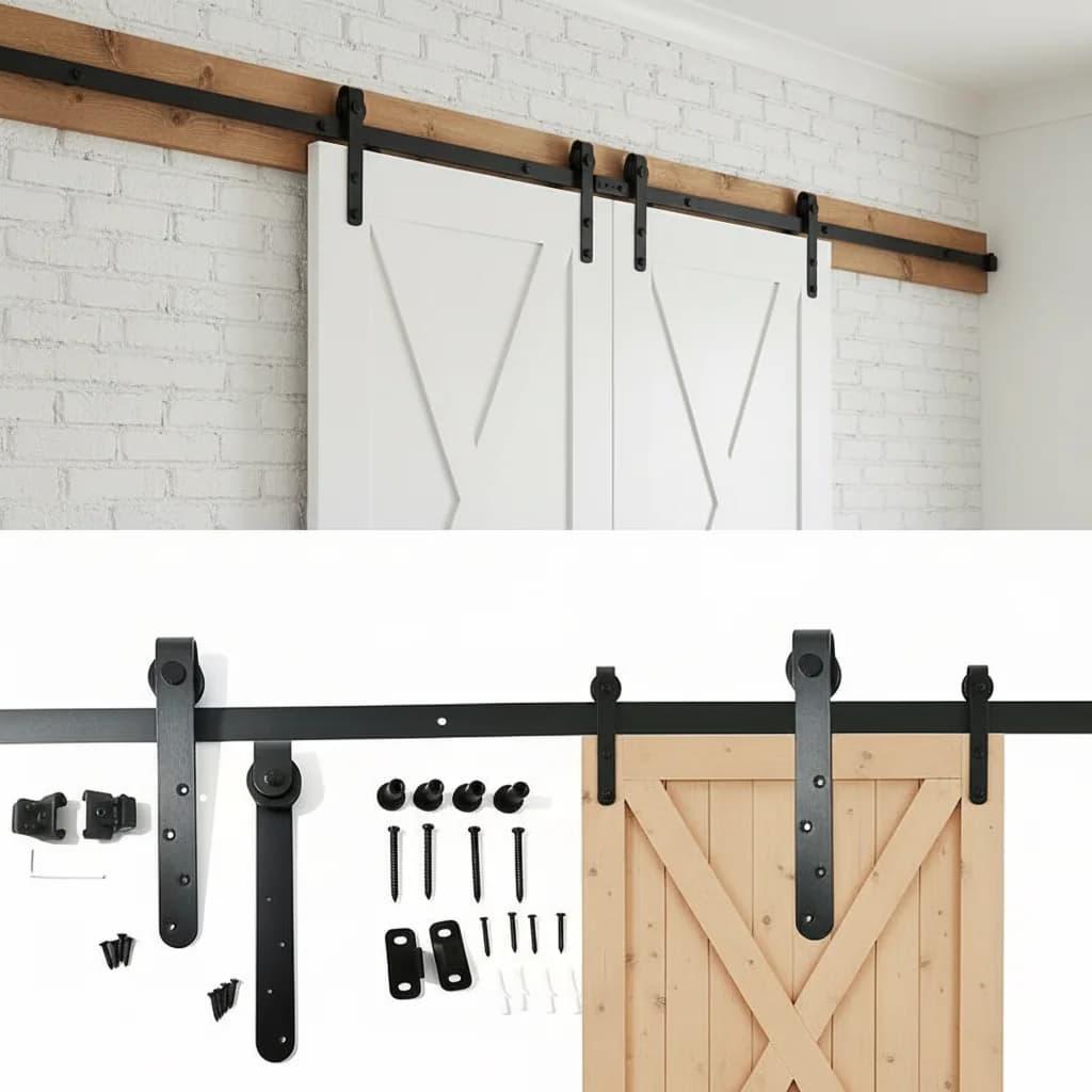 Carbon Steel Silent Sliding Barn Door Hardware Kit for Carbon Steel Tracks in Barns, TV Cabinets, and Wardrobes 1 Set