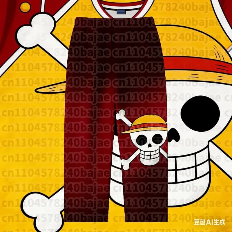 Pantaloni Pigiama Personalizzati da Uomo One Piece Team Luffy, Pirati di Cappello di Paglia, con Stampa Teschio, Pantaloni da Notte e Relax con Tasche