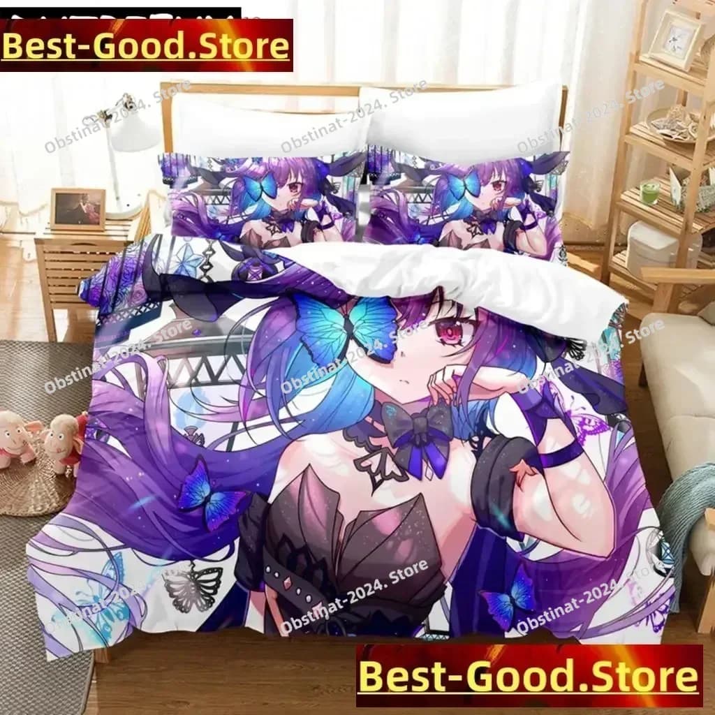 Anime Genshin Impact Keqing Girl Set printed bedding with pillowcase Cover soft single double Queen Super King Size