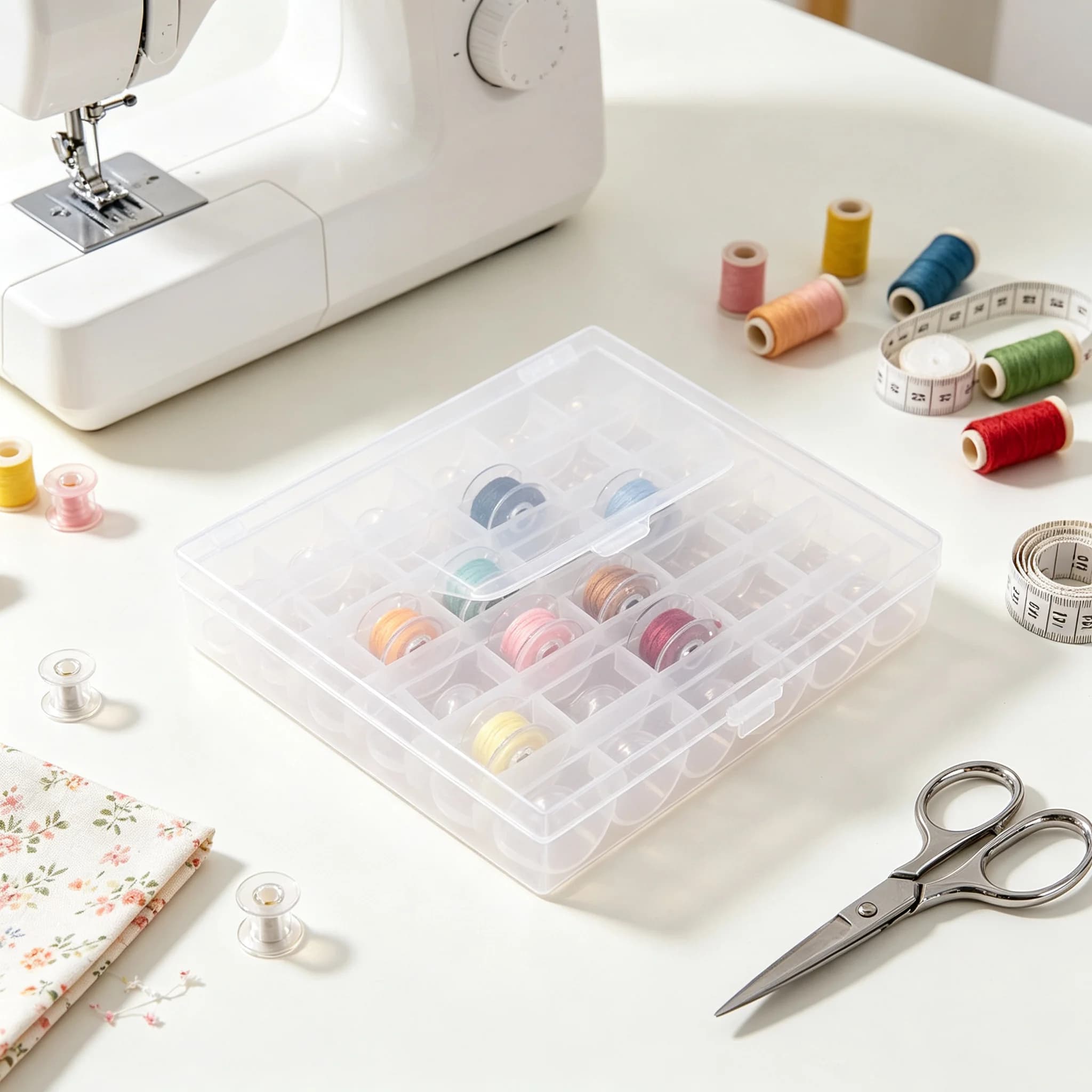36-Compartment Empty Spool Storage Box, Sewing Accessories, Clear Plastic Spool Box, Crochet Hook Storage Box