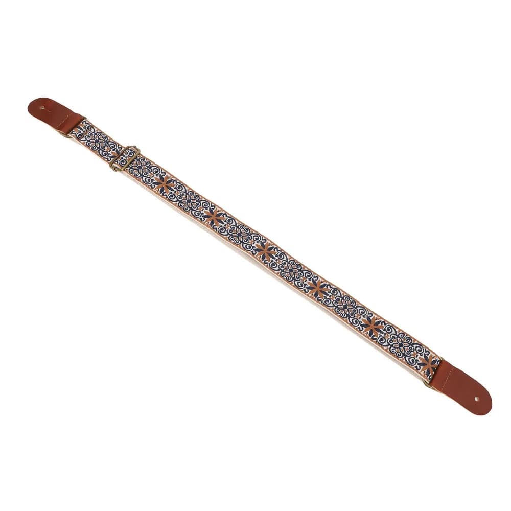 2Sets Premium Embroidery Style Ukulele Strap Colorful Leather+Polyester Crossbody Strap Instrument Strap Music Practice