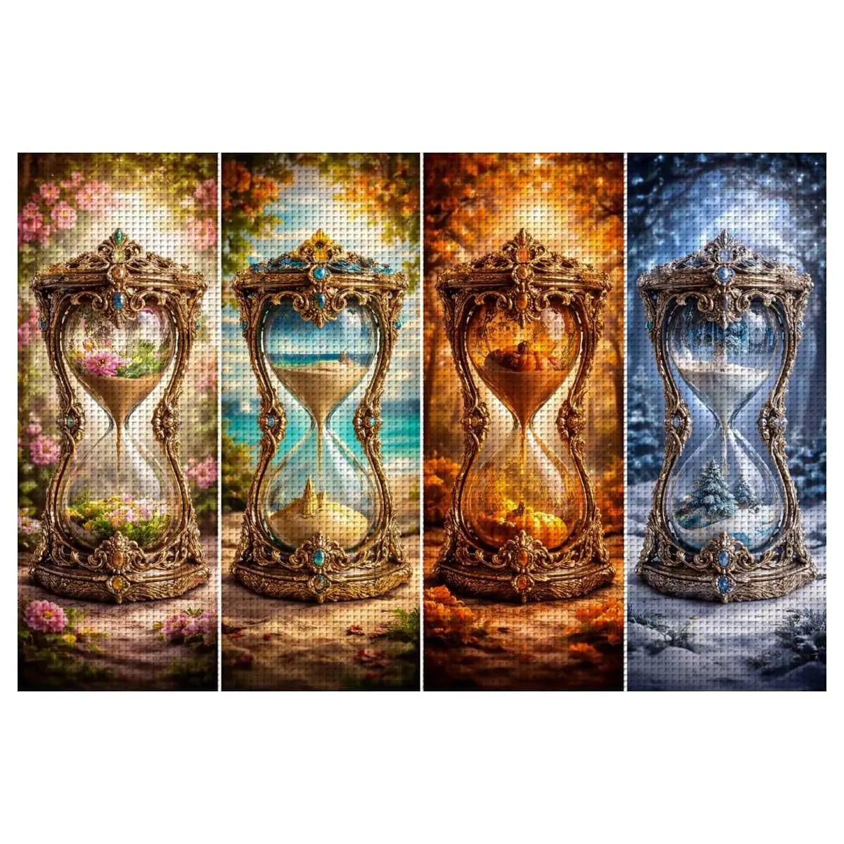 1pc 30X40CM/11.8*15.74inch Four Seasons Hourglass Stamped Cross Stitch Kit DIY Kit 11/14/16CT Embroidered Set DIY Cross-Stitch