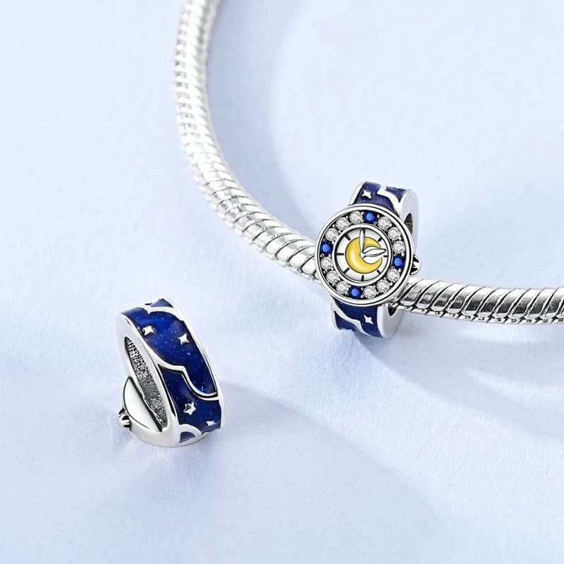 Charm a Forma di Stella e Luna in Argento Sterling 925 per Bracciali Originali, Gioielli Fai-da-Te, Regali di Compleanno per Donne