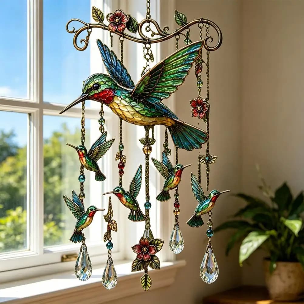 Wind Chimes with Crystal Pendants, Metal Outdoor Rainbow Light Reflection Durable Wind Chime for Garden Yard Decor