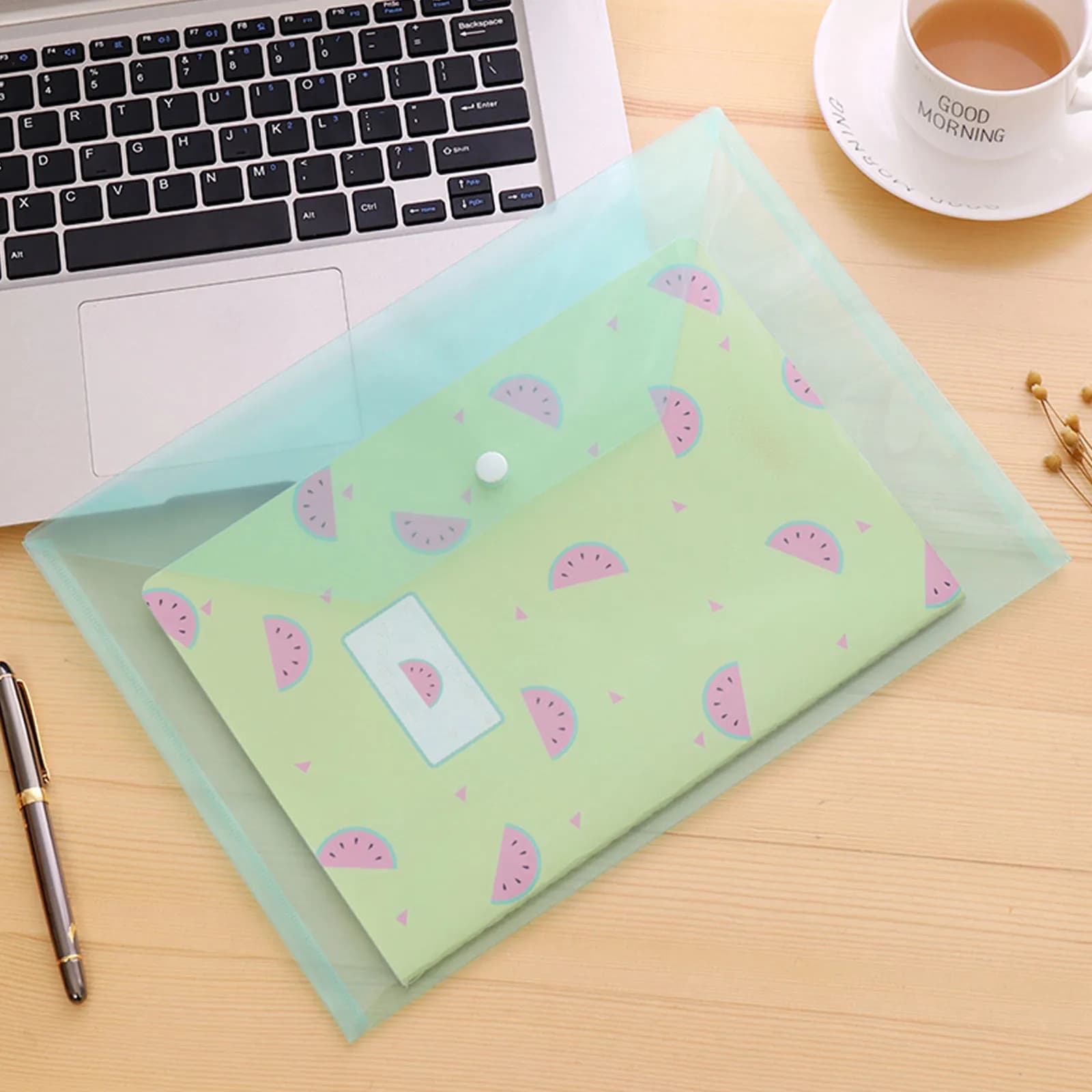 25Pcs A4 Premium PVC Transparent File Folder Button Closure Colorful Document Storage Organizer for Office Home