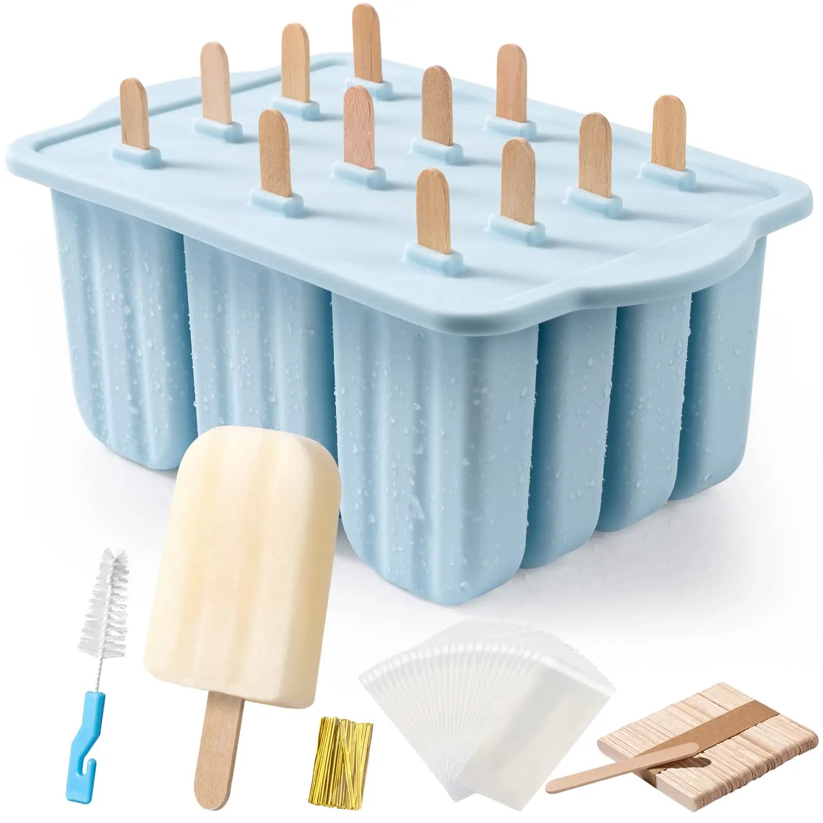 9/10/12 Griglia Stampi per ghiaccioli Estate Strumenti per gelato in silicone fai da te con bastoncini di legno Facile rilascio senza BPA per accessori da cucina
