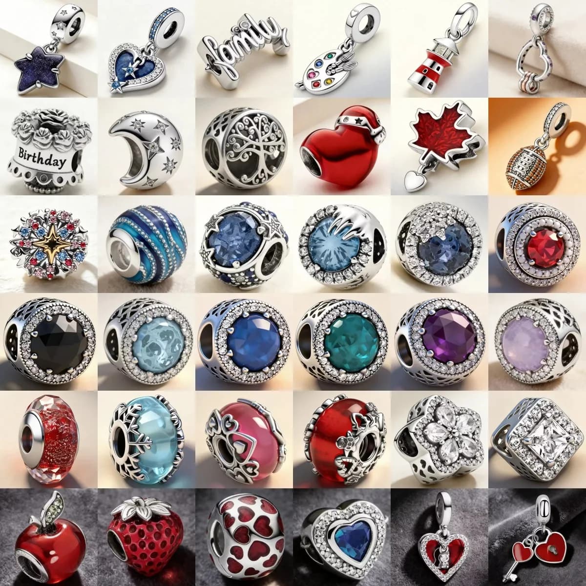 New 925 Silver Colored Glass Bead Palette Maple Lighthouse Strawberry Enamel Charm Bead DIY Bracelet Women's Jewelry Making