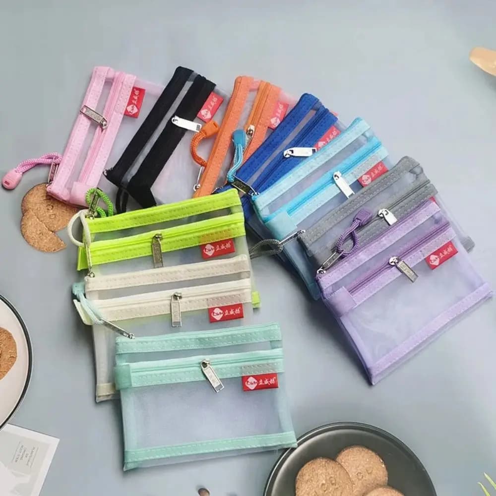 New Portable Small Coin Bags Double Layer Mesh Bus ID Credit Card Storage Bag Nylon Earphone Organizer Pouch Money Wallet Purse