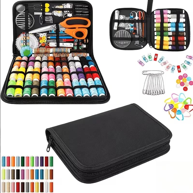 Kit da Cucito Portatile da Viaggio 172/27 Pezzi - Set Completo con Fili, Aghi, Forbici, Metro a Nastro e Bottoni, Scatola da Cucito Deluxe