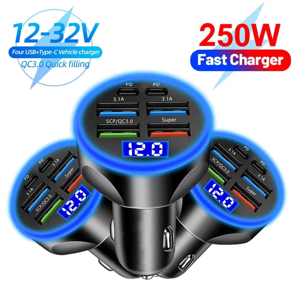 Car Charger 2-6 Doors Quick Charging PD QC3.0 USB Car Charger Type C Car Adapter for iPhone Samsung Huawei Xiaomi