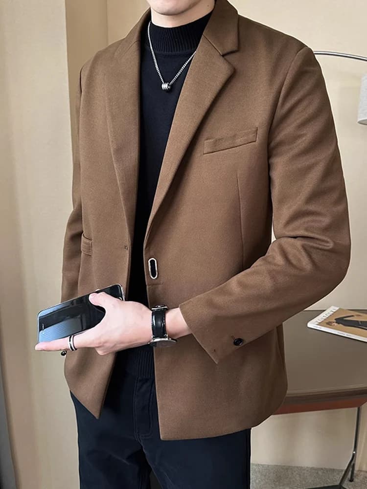 Men's Woolen Suit Jacket 2023 Autumn Winter New Style Slim Fit High End Casual Top Fashionable Trendy Youthful Energy
