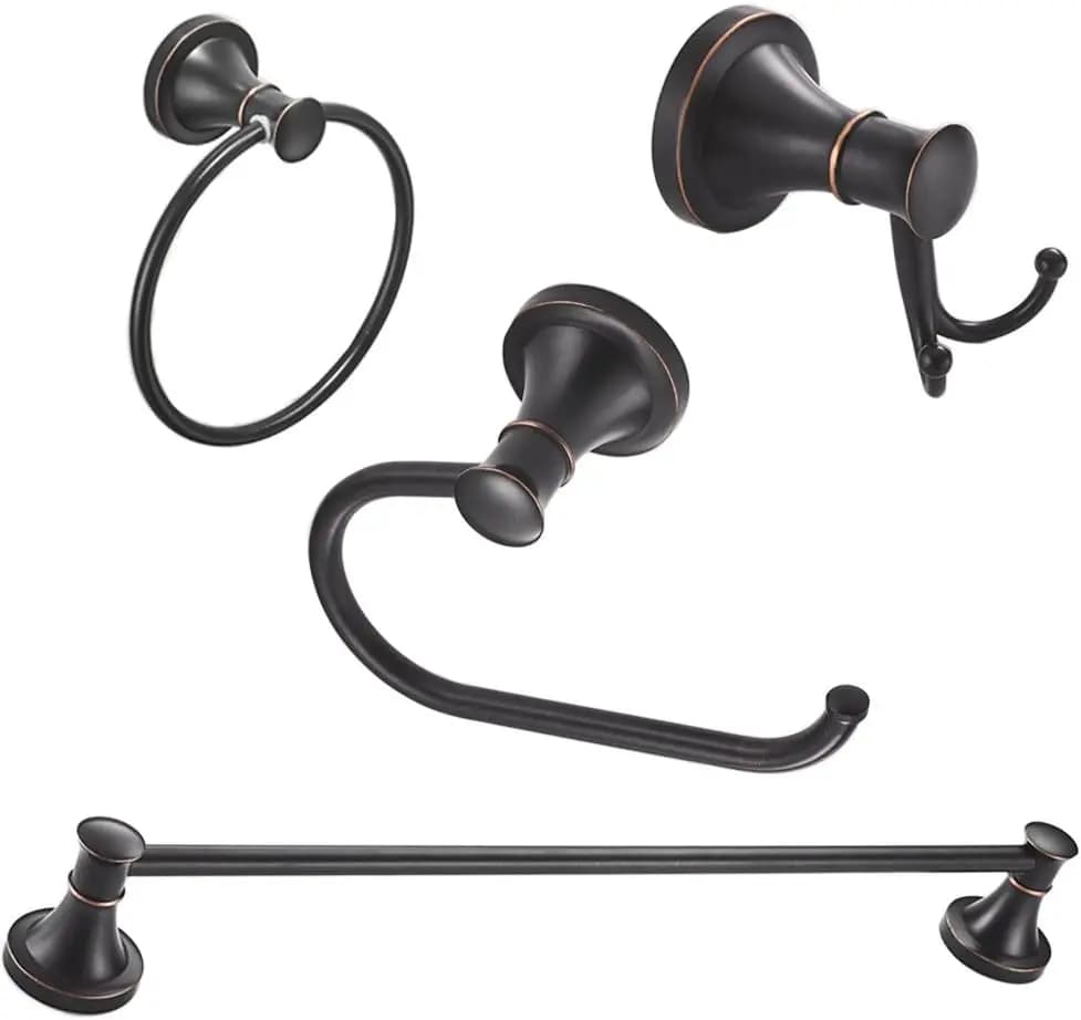 Set di accessori da bagno in bronzo lucidato a olio: portasciugamani, anello appendiasciugamani, porta carta igienica e ganci